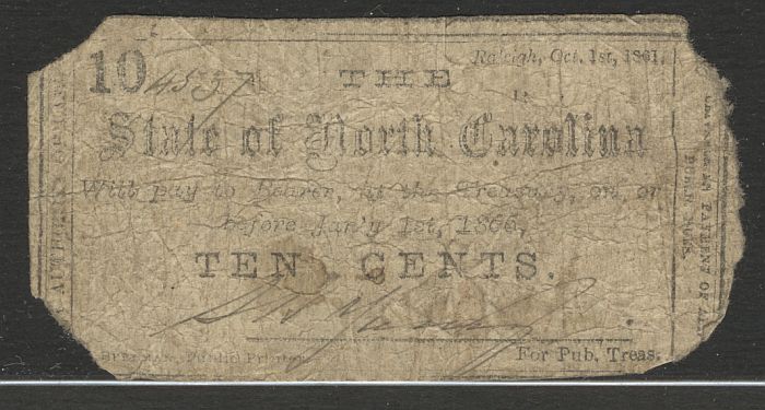 State of North Carolina 1861 Ten Cent Note